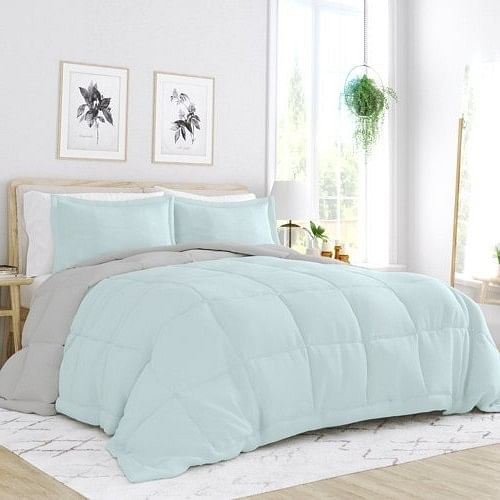 King/Cal King 3-Piece Microfiber Reversible Comforter Set Aqua Blue