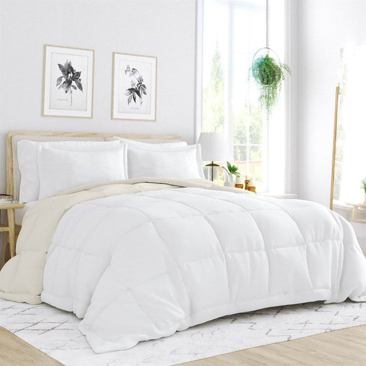 King/Cal King 3-Piece Microfiber Reversible Comforter Set in White and